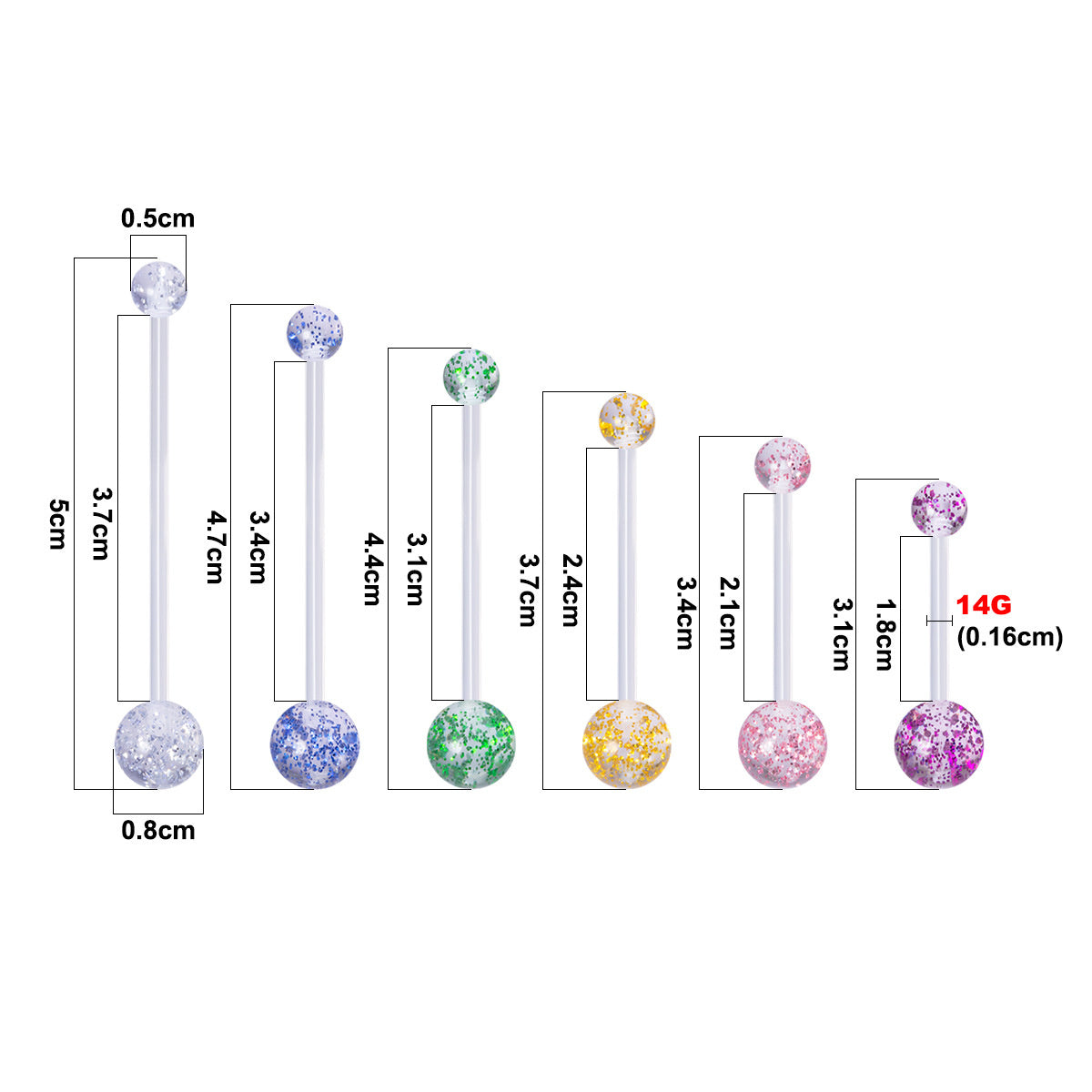 Acrylic More Sizes Belly Ring Soft Rod Transparent Rod Multi-color Optional Navel Decoration